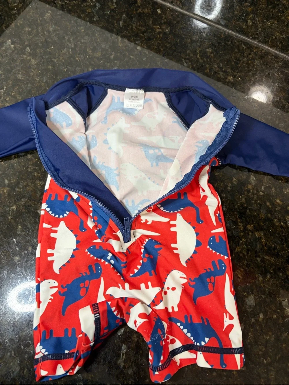 Infant Red & Blue Dinosaur Rash Guard One-Piece Swimsuit 0-3 months